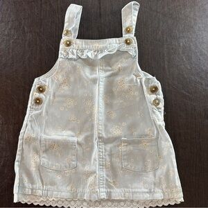 Nicole Miller Light Blue Kids Overalls Dress with Floral Pattern, Lace Sz 24M